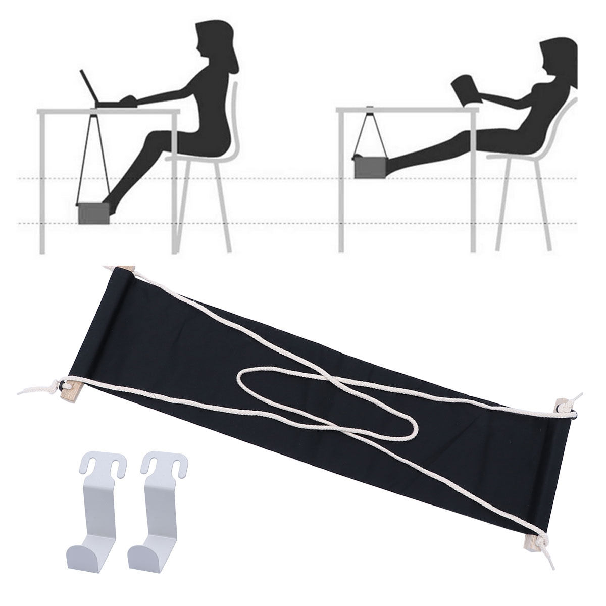 Footrest Under Desk - 折りたたみ式のデスク下フットハンモック – 人間工学に基づいたオフィスでの使用に最適な、軽量で持ち運び可能なキャンバス製フットレスト。