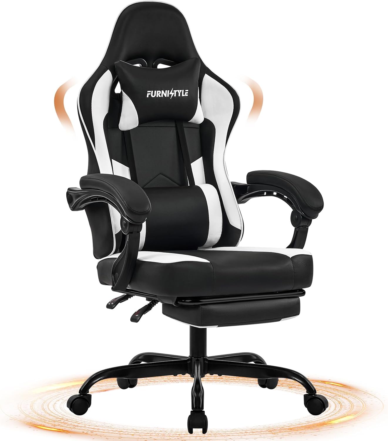 Video Gaming & Esports Usd Acc - フットレスト付きゲーミングチェア、大人用ビデオゲームチェア、黒と白